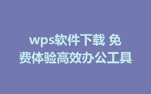 wps软件下载 免费体验高效办公工具