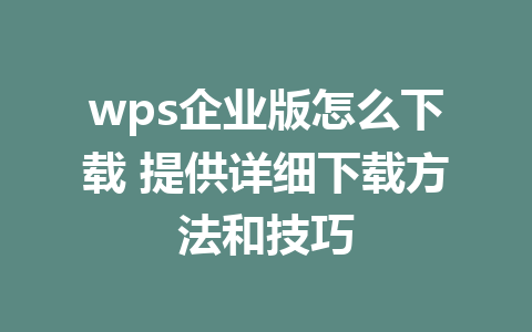 wps企业版怎么下载 提供详细下载方法和技巧