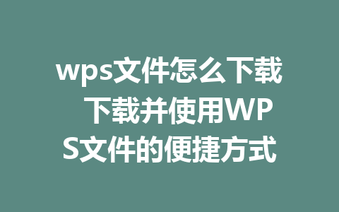 wps文件怎么下载 下载并使用WPS文件的便捷方式